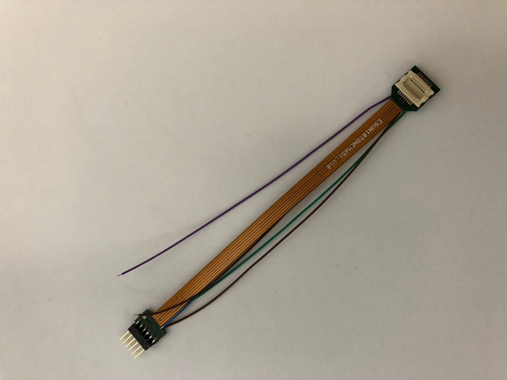 Adapter board, 18-pin Next-18 socket to NEM651 6-pin, Flex, 88mm, with heat shrink tube – #397-51994